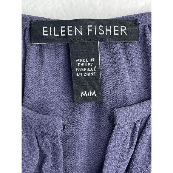 Eileen Fisher Slit Neck Purple Long Sleeve Georgette Silk Blouse size Medium New - Picture 9 of 13